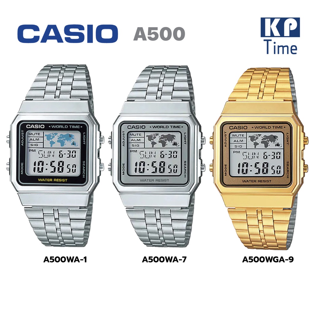 Casio นาฬิกาข้อมือผู้หญิง สายสแตนเลส รุ่น A500WA, A500WGA ของแท้ประกันศูนย์ CMG