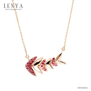 Lenya Jewelry สร้อยเงินแท้ ดีไซน์ก้างปลา ชุบพิงค์โกลด์ ประดับทับทิมแท้ พร้อม texture ที่ตัวปลา