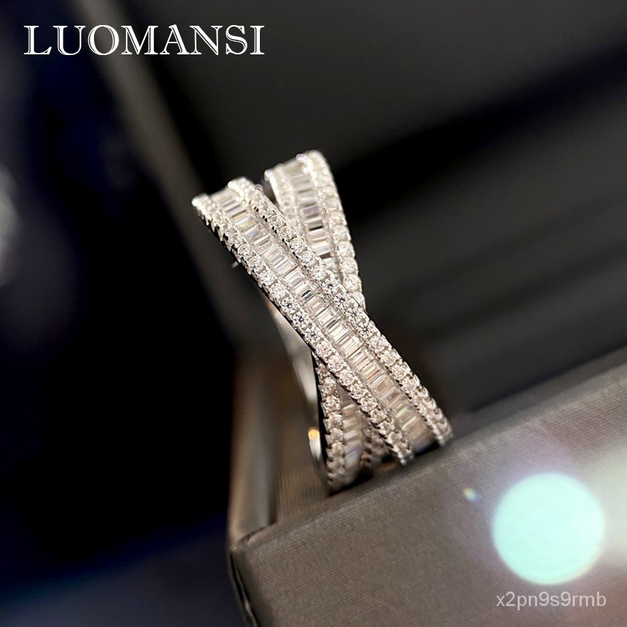 Luomansi Super Flash Full Diamond Double Ring Interlaced Ring S925