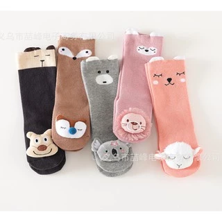 ถุงเท้าเด็ก (SK35) - ข้อยาว 10 สี ตุ๊กตานูน มีกันลื่น