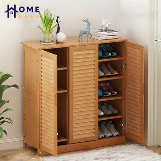 HomeHero ตู้เก็บรองเท้า ไม้แท้ 5 ชั้น แบบบานเปิด ตู้รองเท้า ตู้เก็บรองเท้า Bamboo Shoe Cabin