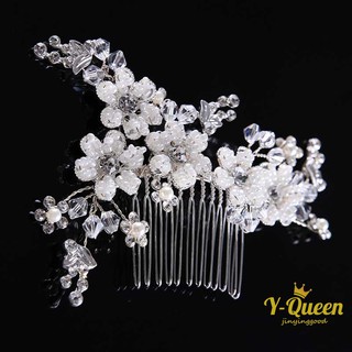 Exquisite Bridal Handmade Pearl Flower Hair Comb Hand-Painted Leaves-crystal Jeweled Wedding Dress Hair Accessory