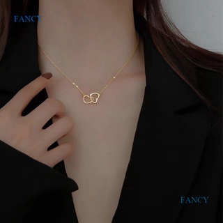 Fancy สร้อยคอโช้กเกอร์ จี้รูปหัวใจคู่ สีเงิน ของขวัญ สําหรับผู้หญิง ปาร์ตี้ ไหปลาร้า