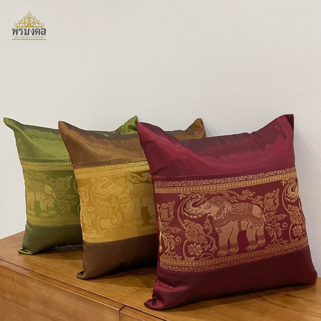 [เฉพาะปลอกหมอน] ปลอกหมอนอิง ผ้าไหมผสมฝ้าย ขนาด 16 นิ้ว ปลอกหมอน ลายช้างใหญ่ มีหลายสีให้เลือก - รูปที่ 2