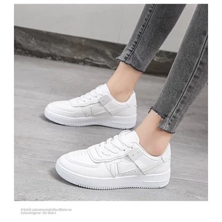 รองเท้าผ้าใบ รองเท้าผ้าใบ สีขาว หนังเทียม หนังนิ่ม น้ำหนักเบา สวมใส่สบาย ดีไซน์เก๋ มีรูระบายอากาศ H559