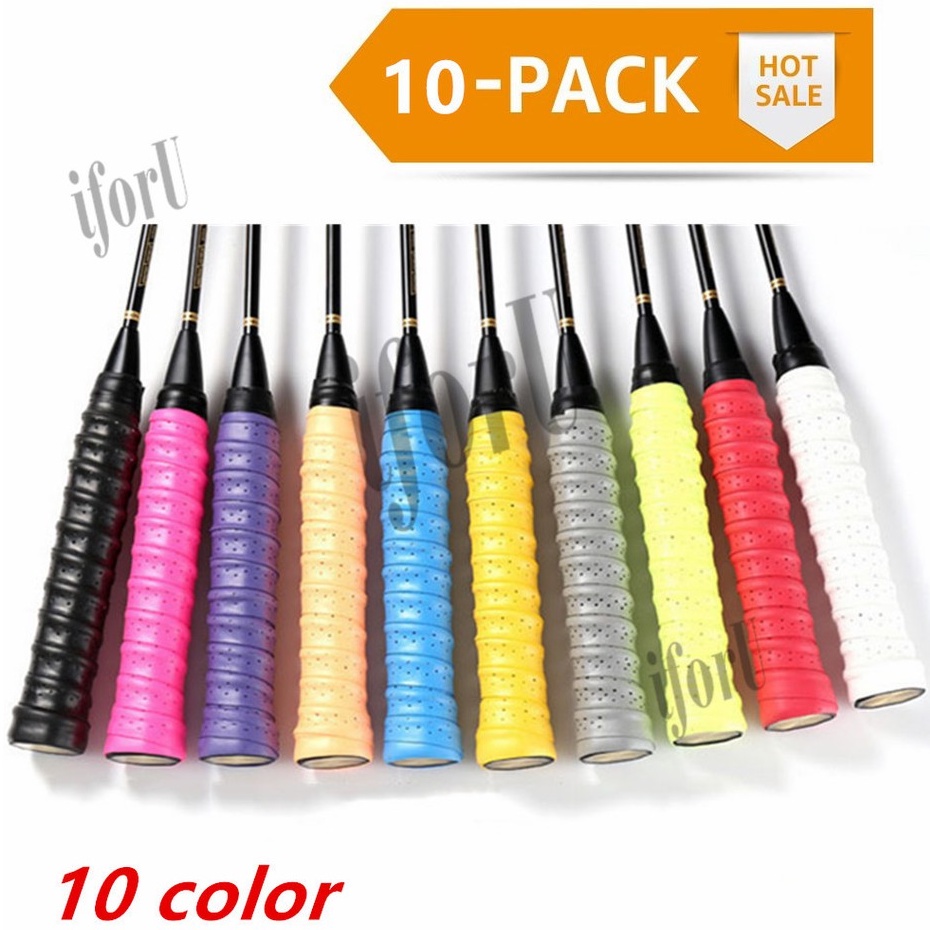 10 ชิ้น Higt คุณภาพแร็กเก็ต Grip Anti Slip Pickleball เทนนิสแบดมินตัน Grips (10 สี)