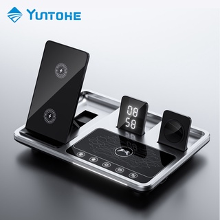 YUNTOHE ล่าสุด ไร้สายสถานีชาร์จ 3IN1 Qi Wireless เครื่องชาร์จขาตั้งนาฬิกา  สำหรับIPhone Samsung HUAWEI  14 13 12 PRO