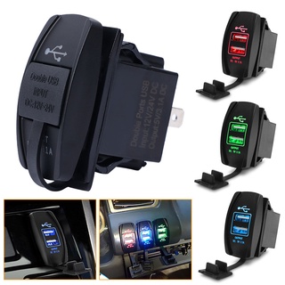 อะแดปเตอร์ชาร์จ USB 12-24V พอร์ตคู่ พร้อมไฟแสดงสถานะ LED กันน้ํา สําหรับรถจักรยานยนต์