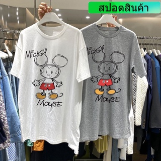 เสื้อยืดแขนสั้น พิมพ์ลายการ์ตูนดิสนีย์ มิกกี้เมาส์ และตัวอักษร ทรงหลวม สําหรับคู่รัก