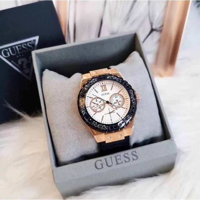 Guess Limelight Rose Gold Black Silicone Watch