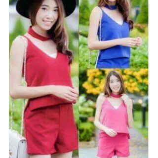 Newwww!!🍓ชุดเซท สายเดี่ยว + กางเกง เนื้อผ้าฮานาโกะทั้งชุด