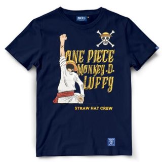 คอลูกเรือเสื้อยืดคอกลมเสื้อยืดวันพีช One Piece 611-NV LUFFY สีกรมผ้าฝ้ายแท้