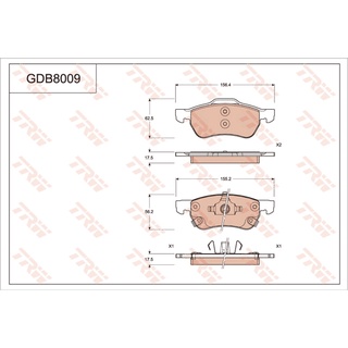 ผ้าดิสเบรคหน้า MG MG5 1.5 Turbo 2012- GT 1.4 TGI 1.5 TCI 2014- ZS 1.0 1.5 2017- GDB8009 TRW