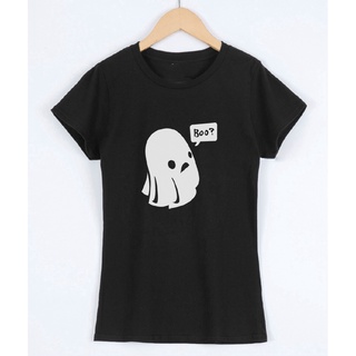 เสื้อยืดผ้าฝ้ายพิมพ์ลาย ❧Summer Cute Ghost Boo Halloween Print Women T-shirts Casual Funny Shirt For Lady Top Harajuku H