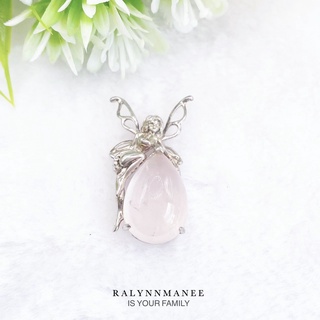 Z6453 จี้พลอยโรสควอตซ์แท้ ( Rose Quartz ) ตัวเรือนเงินแท้ 925 ชุบทองคำขาว