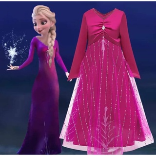 พร้อมส่งเทขาย 8038 ชุดเอลซ่า ชุดเจ้าหญิงเอลซ่า โฟรเซ่น ภาค 2 สีชมพู Elsa Frozen 2 Pink Princess Dress Kids Fancy Costume