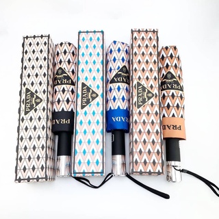 PRADA AUTOMATIC UV UMBRELLA ร่มพับอัตโนมัติ ขนาดพกพา กันแดด กันฝน แบรนด์ปราด้า ลายกราฟฟิก