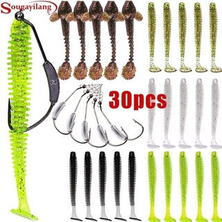 30PCS เหยื่อตกปลาชุดเหมือนจริง Swimbaits เหยื่อตกปลาหนอนตกปลาพร้อมตะขอตกปลาแบบถ่วงน้ำหนักสำหรับตกปลาน้ำจืดและน้ำเค็ม