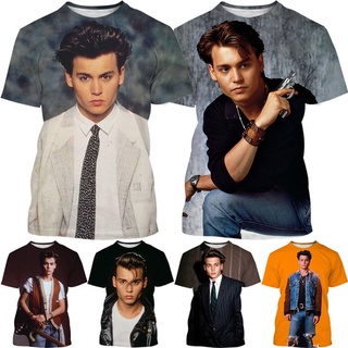 ใหม่ เสื้อยืดลําลอง แขนสั้น คอกลม พิมพ์ลาย Star Johnny Depp 3D แฟชั่นฤดูร้อน สําหรับผู้ชาย