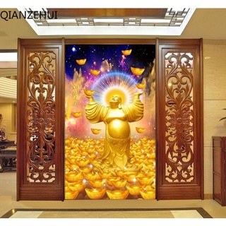 ชุดงานจิตรกรรมเม็ดบีด ทรงเพชรกลม 5D รูปพระพุทธรูป Maitreya God of Wealth Gold สําหรับตกแต่งบ้าน DIY