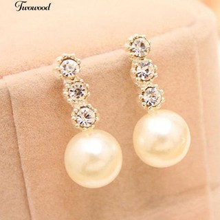 ต่างหูมุกแท้สีขาวสวมใส่สบาย Rhinestone Eardrop Ear Studs เครื่องประดับเจ้าสาว