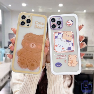 เคส For IPhone 7 Plus 11 6 6S 8 Plus XR 11 12 13 PRO MAX 11 12 13 mini X XS MAX Se 2020 6SPlus 7Plus 6Plus 8Plus XSMAX เคสโทรศัพท์มือถือแบบนิ่ม เคสใสลายหมีน่ารัก