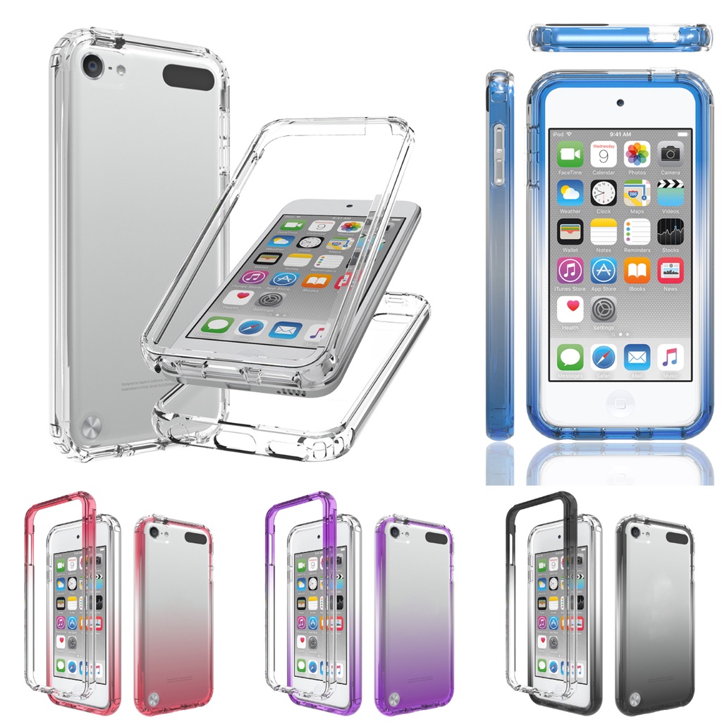 สําหรับ ipod Touch 7 Touch 6 Touch 5 th Full Body Hybrid ทนทานกันกระแทก Gradient Clear Back Case Cov