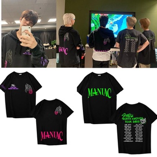 KPOP StrayKids Maniac คอนเสิร์ตเดียวกันเสื้อยืดผู้ชายผู้หญิง Plus ขนาดพิมพ์รอบคอแขนสั้น TOP 2022 ใหม่สไตล์เกาหลีแฟชั่นสบายๆเสื้อคู่ TEE