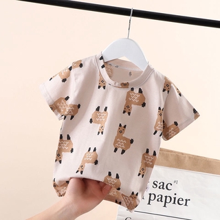🧒 เสื้อยืดแขนสั้นผ้าฝ้ายพิมพ์ลายเสือดาวสำหรับเด็ก
