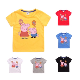 เสื้อยืดแขนสั้น ผ้าฝ้าย พิมพ์ลายการ์ตูน Pepa Pig มี 6 สี สําหรับเด็ก