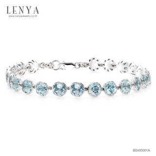 Lenya Jewelry สร้อยข้อมือบลูโทปาซ (Blue Topaz) เม็ดโต ดีไซน์หรู ตัวเรือนเงินแท้ชุบทองคำขาว