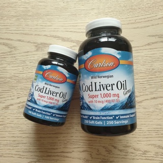 พร้อมส่ง Carlson Labs, Wild Norwegian, Cod Liver Oil Gems, Super, 1,000 mg, 100 Soft Gels