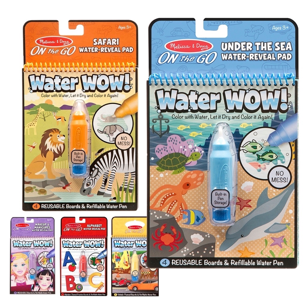 Melissa & Doug - Water Wow สมุดระบายสีด้วยน้ำ รียูสซาเบิล ปากกาเติมน้ำ ปลอดสารเคมี 4 แผ่น non-toxic หลากรุ่น