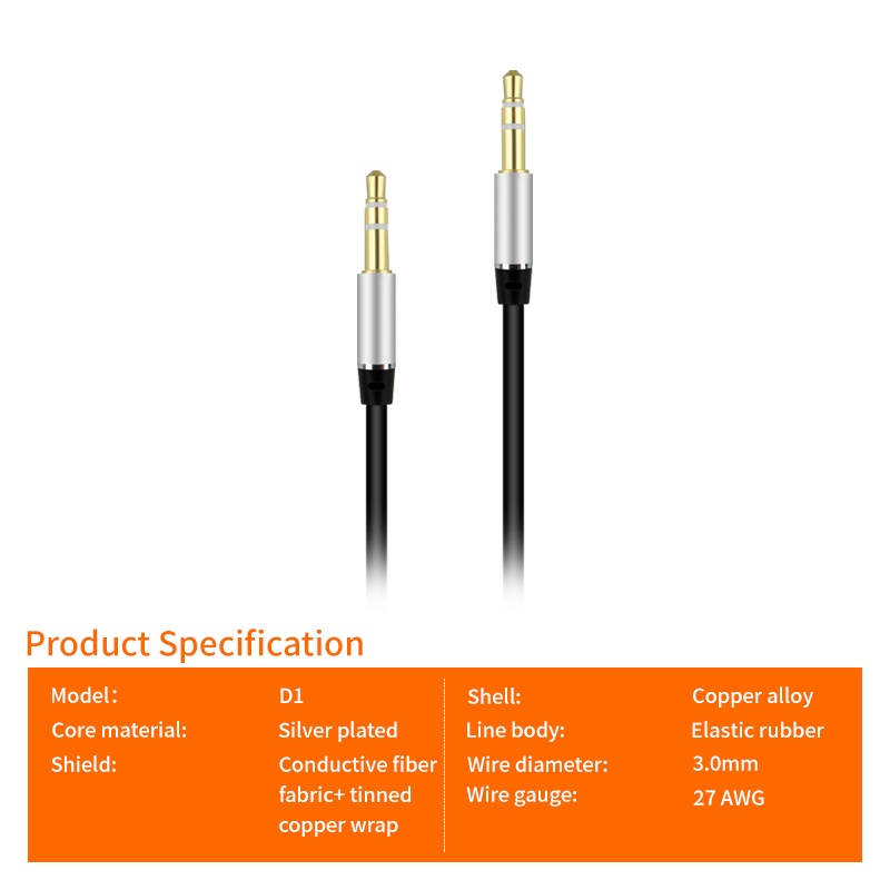 d-power 3.5 audio extension cable AUX-D1 อะแดปเตอร์แจ็คหูฟัง 3.5 มม. วัสดุ TPE ประเภท 3.5 มม. ถึง 3.5 มม. ประกัน 1 ปี