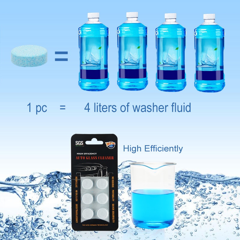 PRACTICAL 6 ชิ้น SGS แท็บเล็ต Pill Car Glass Wiper ทําความสะอาดสบู่ประสิทธิภาพสูง Auto Glass Cleaner