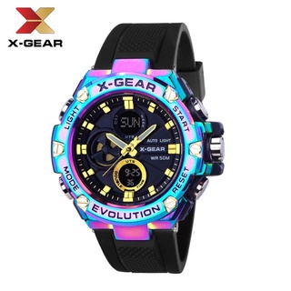 นาฬิกาข้อมือX-GEAR(2ระบบ)สีทอง-ไทเทเนียมสายซิลิโคน กันน้ำ จับเวลา World Time ตั้งปลุก จับเวลาถอยหลัง ไฟ LEDแบบออโต้ไลท์