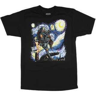 เสื้อยืดอินเทรนด์ผู้ชายอินเทรนด์ผู้หญิงMad Engine Star Wars Boba Fett เสื้อ Starry Night Men s ผู้ใหญ่เสื้อยืดกราฟิกฮิป
