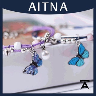 Aitna สร้อยข้อมือแฟชั่น ลายผีเสื้อ ปรับได้หลายชั้น