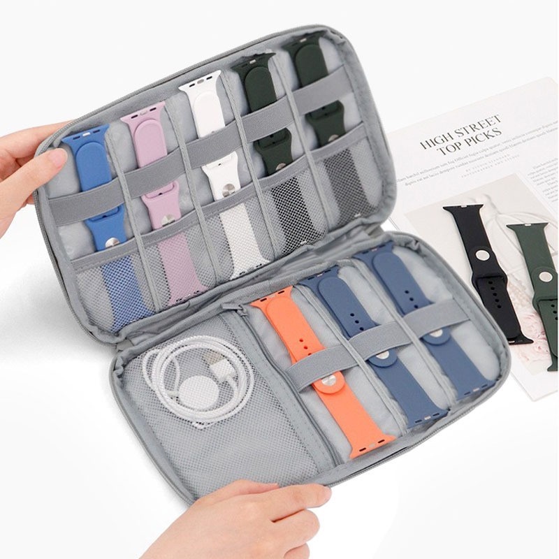 กระเป๋าผ้าใบ อเนกประสงค์ แบบพกพา สีเทา สีดํา สําหรับจัดเก็บสายนาฬิกา Apple Watch