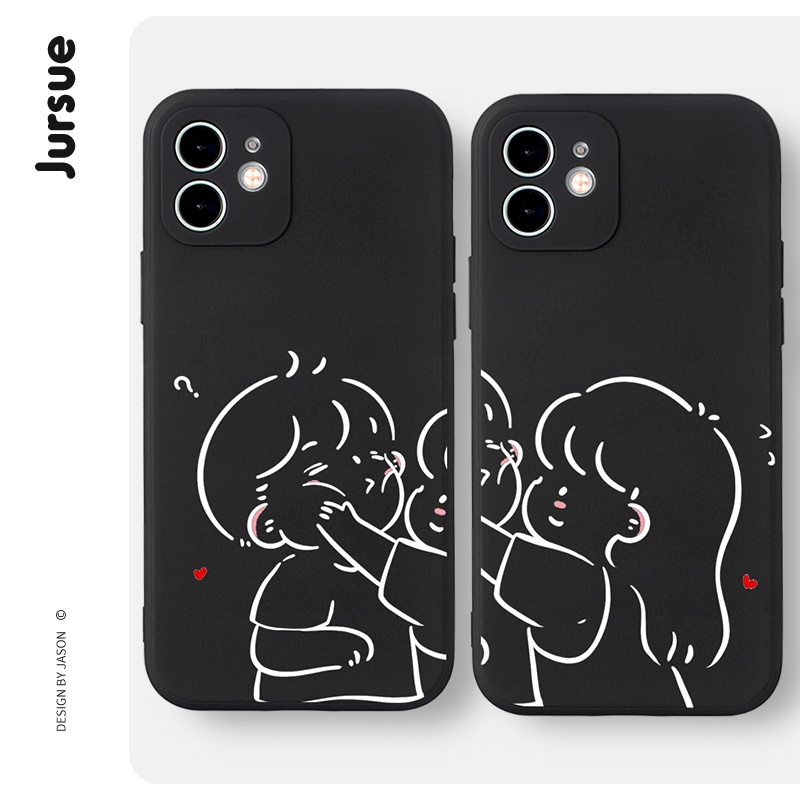 JURSUE เคสคู่ เคสไอโฟน คู่รัก กันกระแทกซิลิโคนนุ่มการ์ตูนน่ารักตลก เคสโทรศัพท์ Compatible for iPhone 16 15 14 13 12 11 Pro Max SE 2020 X XR XS 8 7 Plus พลัส XYH237