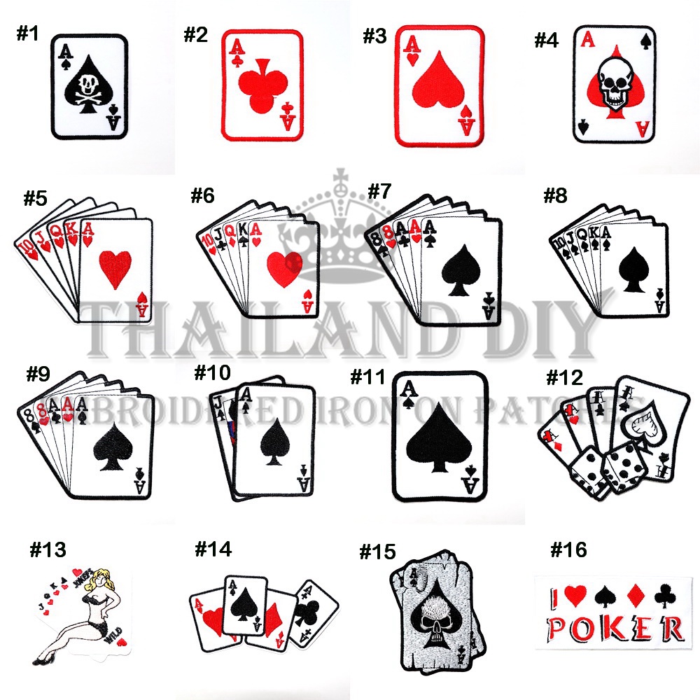 ตัวรีดติดเสื้อ ลายไพ่ ไพ่ หน้าไพ่ สัญลักษณ์ เท่ แนวๆ Casino Poker card Patch งานปัก WOP DIY ตัวรีด อ