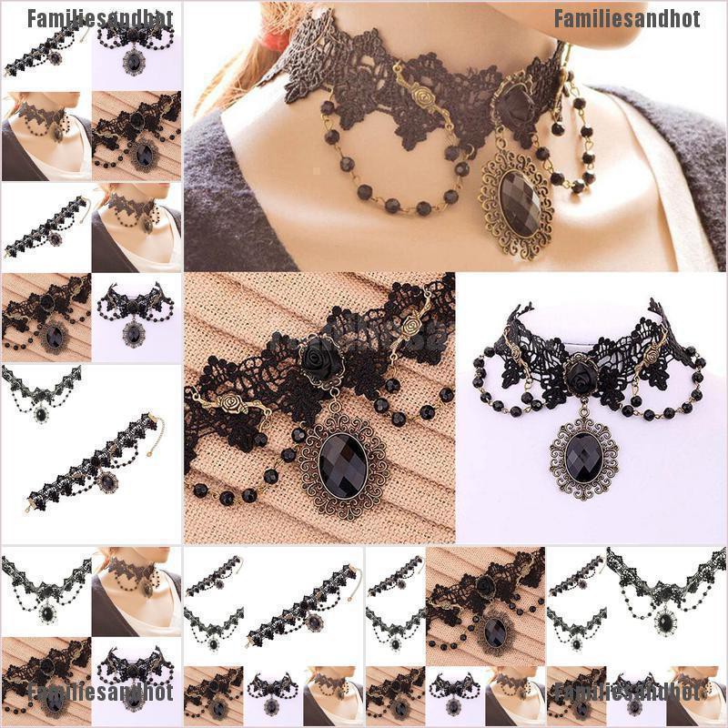 AG New Women's Black Rose Teardrop Bead Pendant Lace Choker Lolita ...