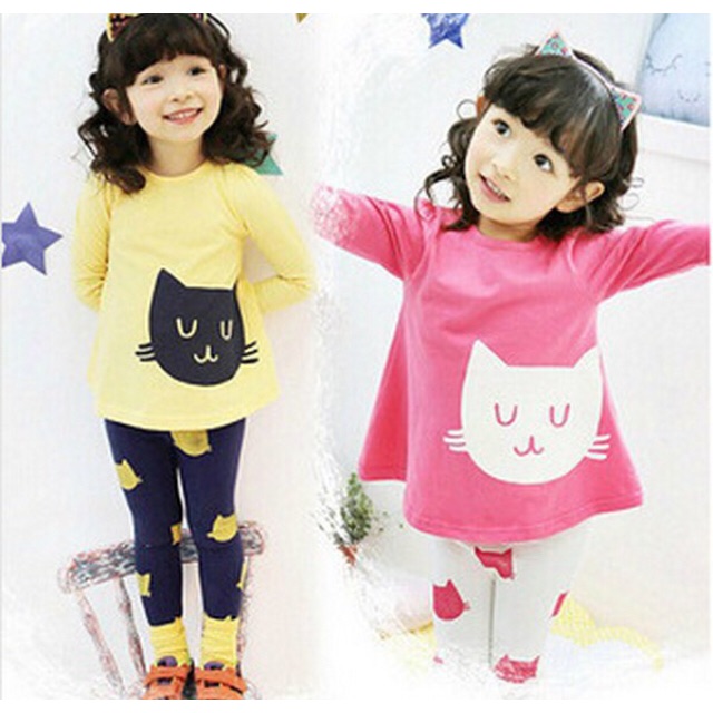 GC555A ชุด เสื้อสกรีนแมว + เลคกิ้งเข้าชุด (2ข/3ข/4ข/5ข/6ข)
