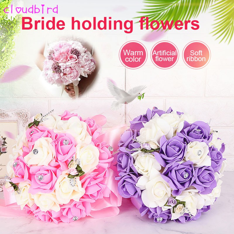 ★♈★ Artificial Silk Flowers Bouquet Foam Rose Wedding Bouquet Bridal ...