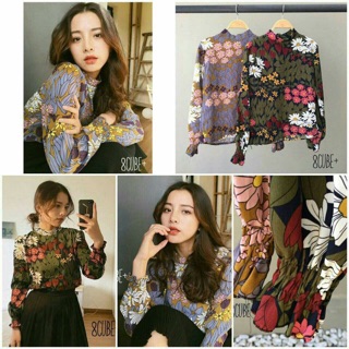 Floral mockneck shirt 320฿