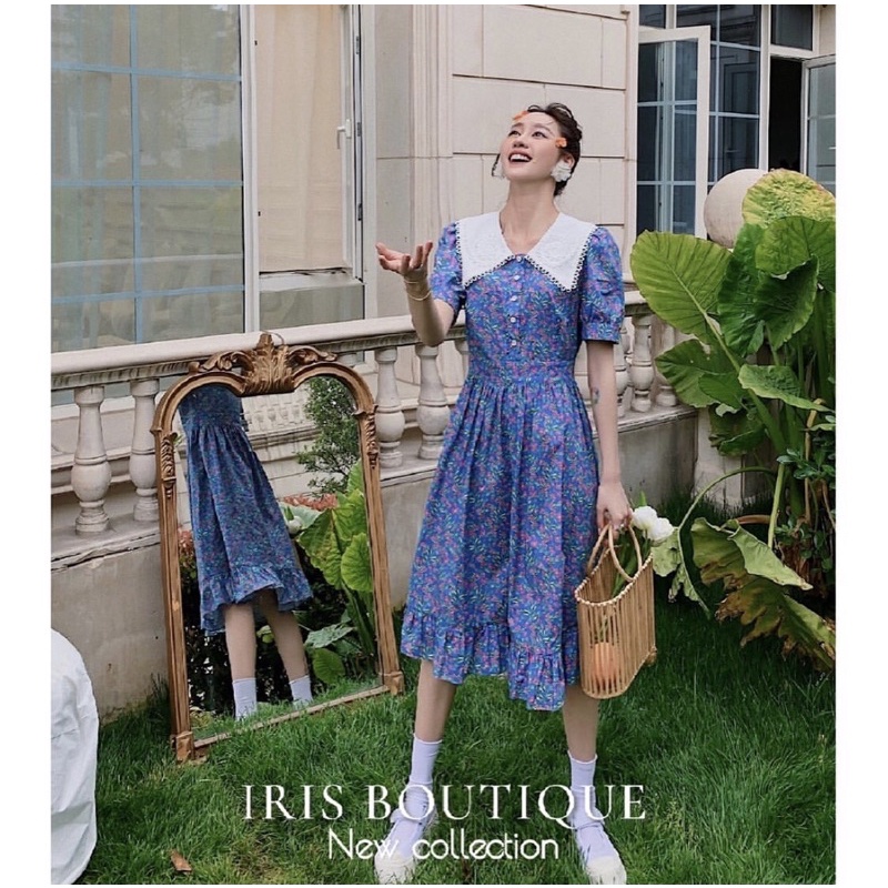 ชุดเดรสลายดอกสีฟ้า Iris boutique
