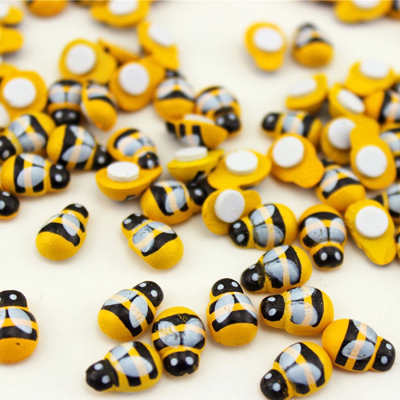 100 ชิ้นไม้ 3D DIY Art Bee - สัตว์สติ๊กเกอร์ติดผนังตู้เย็น 13 มิลลิเมตร * 9 มิลลิเมตรตกแต่ง