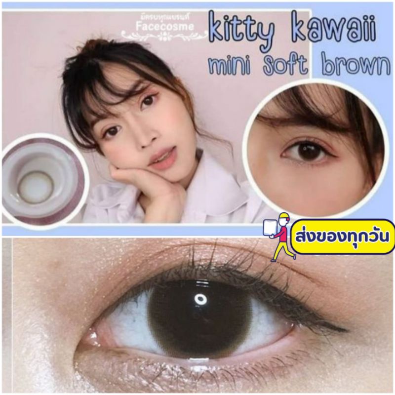 💖 Kitty kawaii ๑ mini Soff ( Soft ) สายตา -00 ถึง -1000 brown gray Contactlens บิ๊กอาย คอนแทคเลนส์ ราคาถูก แถมตลับฟรี