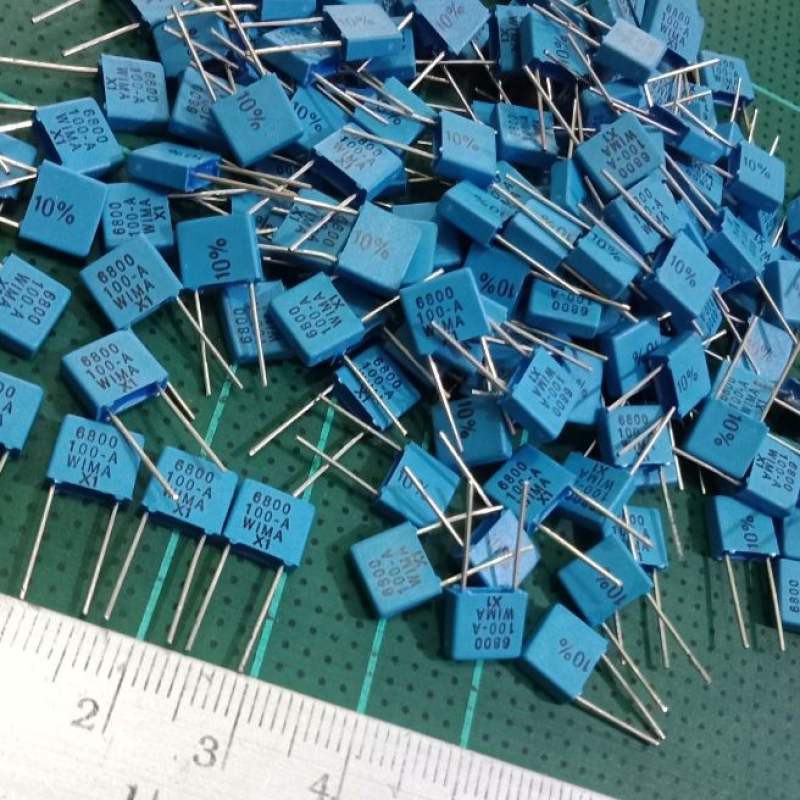 (ใส่โค้ดPEPE333 ลดเพิ่ม 15%)0.0068UF 100V(682=6.8NF)WIMAสีฟ้า /เยอรมัน ขาห่าง5มิล แท้-ใหม่เกรดพรีเมี