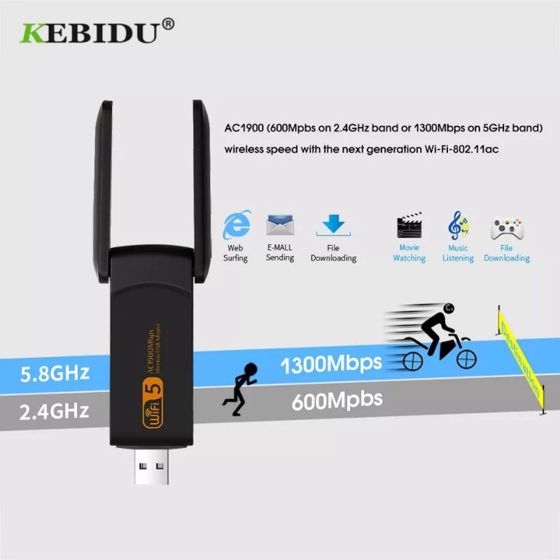 1900Mbps USB 3.0 WiFi Adapter 2.4GHz 5.0GHz 1200Mbpsภายนอกการ์ดเครือข่ายไร้สายDual Band Wifiอะแดปเตอ